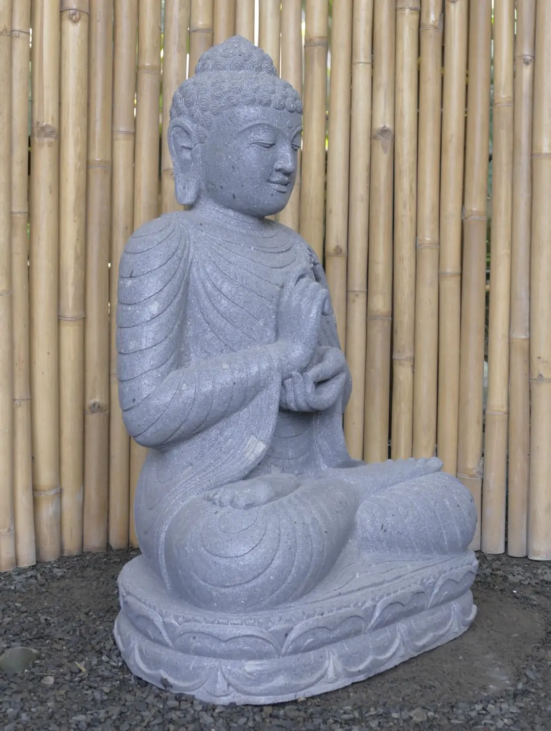  Product image 8 of the product “Seated Buddha, position Dharmachakra, 67 x 47,5 x 98 cm, riverstone grey ”